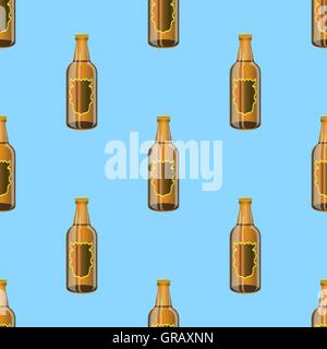 Brown Glass Beer Bottles Seamless Pattern Stock Vector