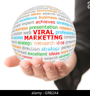 Hand take white ball with red inscription Viral Marketing Stock Photo