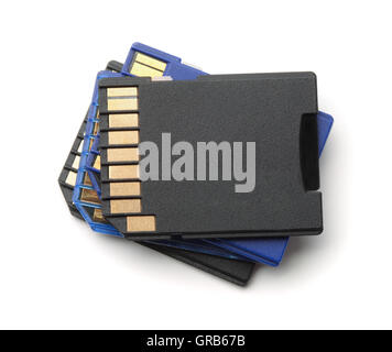 Stack of SD memory cards isolated on white Stock Photo