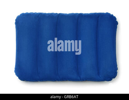 Top viewe of blue inflatable pillow isolated on white Stock Photo