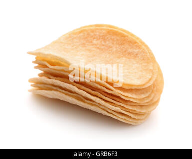 Stack of potato chips isolated on white Stock Photo