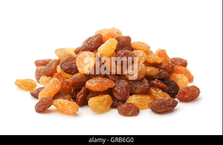 Pile of mixed raisins isolated on white Stock Photo