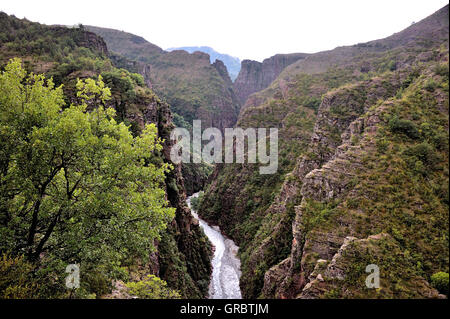 View Over Daluis Gorge And Its River, French Alps, France Stock Photo