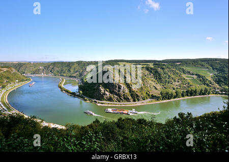 The Loop Of The River Rhine Around The Rock Of Lorelei, Lorelei View, Upper Middle Rhine Valley, Germany Stock Photo