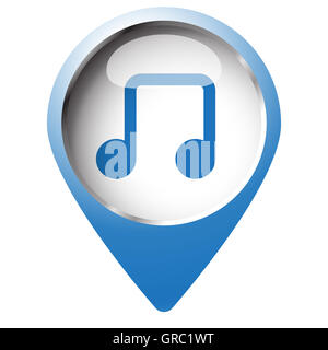 Map pin symbol with Notes icon. Blue symbol on white background. Stock Photo