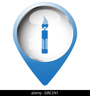 Map pin symbol with Candle Light icon. Blue symbol on white background. Stock Photo