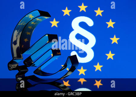 Euro Symbol With Pictogram Paragraph And Eu Flag Stock Photo