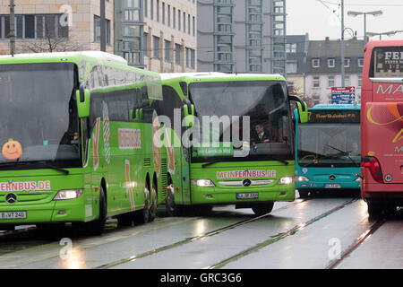 Long Distance Busses Causing Traffic Congestions Due To Lack Of Parking Places At Frankfurt Central Railway Station Stock Photo