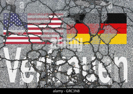 Eroding Flags Of Us And Germany With Fading Word Faith Trust Stock Photo