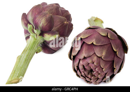 Two Fresh Artichokes Isolated On White Background Stock Photo