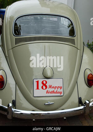 An Old Vw Beetle As A Gift To The Eighteenth Birthday Stock Photo