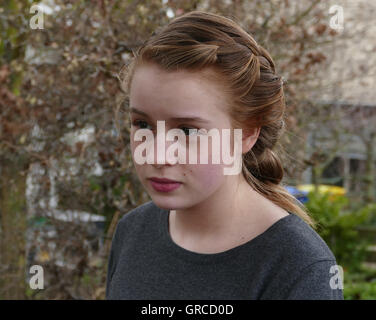 Girl Teenager With Red Hair And Braid Hairstyle, Portrait Stock Photo