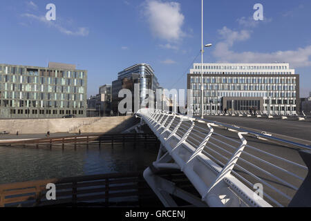 Office Towers On The Other Side Of The River Spree In Berlin Stock Photo