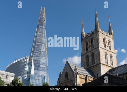 The Shard tower and Southwark Cathedral, London, UK Stock Photo