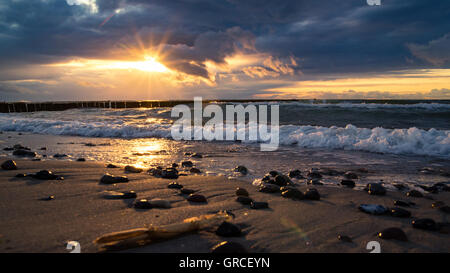 Stormy Baltic Sea In Sunset Stock Photo