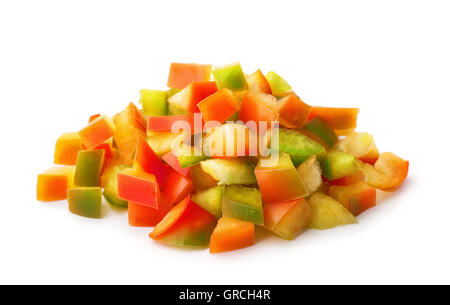 Pile of chopped sweet bell pepper isolated on white Stock Photo