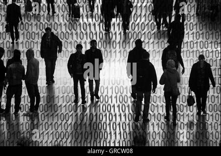 Data Protection People With Binary Code Stock Photo