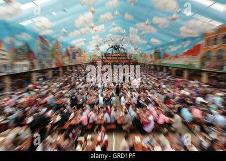 Beer Tent Hacker Pschorr Skies Of Bavaria At Oktoberfest, Munich Stock Photo