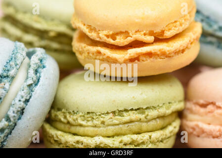 Close up of macarons stacked on top of each other Stock Photo