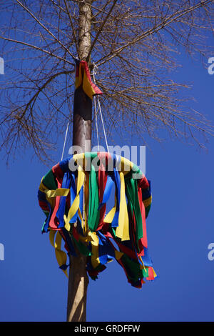 With Coloured Ribbons Decorated Maypole Stock Photo - Alamy