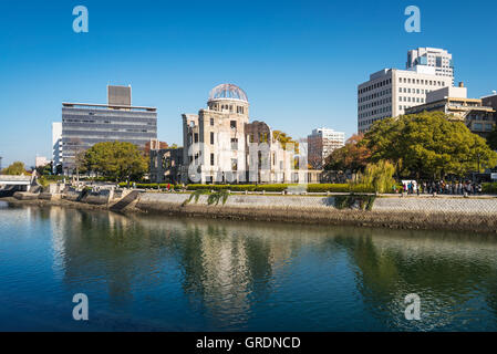 The Atomic Bomb Dome or Genbaku Dome is the Nuclear Memorial at Hiroshima , Japan Stock Photo