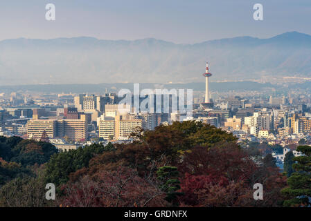 Kyoto City with autumn season in Japan view from Kiyomizu Temple. Stock Photo