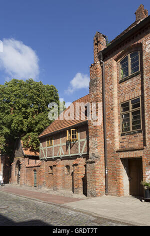 Medieval Half-Timbered House In The Center Of Wismar Mecklenburg-Vorpommern Stock Photo