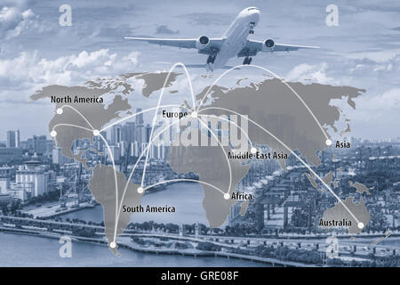Virtual interface connection map of global partner connection use for logistic,import,export background.(Elements of this image Stock Photo