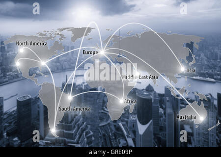 Virtual interface connection map of global partner connection use for logistic,import,export background.(Elements of this image Stock Photo