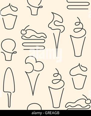 Seamless pattern made of one line sweets Stock Vector