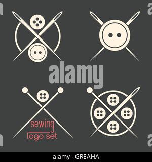 Set of sewing logotypes on dark grey background Stock Vector