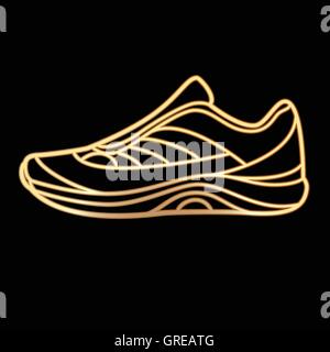 Golden sneaker on black background Stock Vector