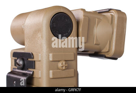 Hinge on a tan flashlight that can rotate lights in different directions Stock Photo