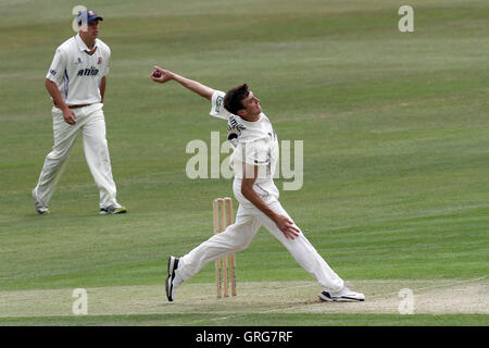 Reece Topley in bowling action for Essex - Essex vs Sri Lanka - Tourist Match Cricket at the Ford County Ground, Chelmsford - 10/06/11 Stock Photo