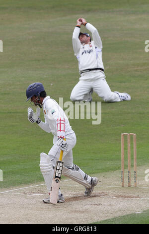 Ryan ten Doeschate of Essex takes a fine catch to dismiss Sri Lankan batsman Dinesh Chandimal off of the bowling of Reece Topley - Essex vs Sri Lanka - Tourist Match Cricket at the Ford County Ground, Chelmsford - 12/06/11 Stock Photo