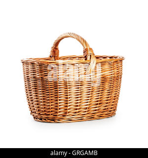 Empty wicker basket. Single object isolated on white background with clipping path Stock Photo