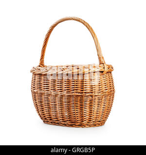 Empty wicker basket. Single object isolated on white background with clipping path Stock Photo