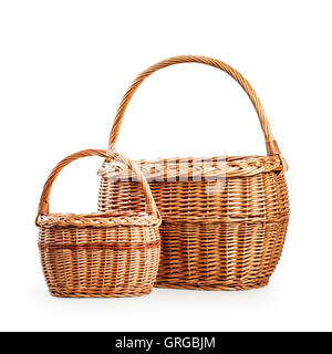 Empty wicker baskets. Objects group isolated on white background with clipping path Stock Photo