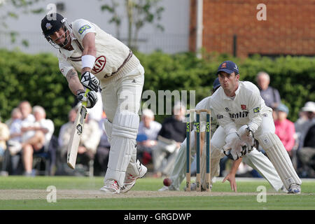Kevin Pietersen of Surrey hits four runs for his team - Surrey CCC vs Essex CCC - LV County Championship Division Two Cricket at Whitgift School - 19/05/11 Stock Photo