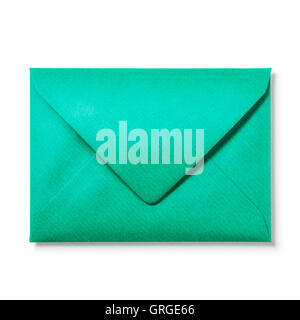 Green envelope isolated on white background. Single object with clipping path. Top view, flat lay Stock Photo