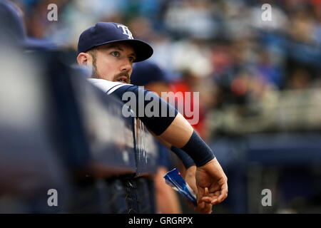 St. Petersburg, Florida, USA. 7th Sep, 2016. WILL VRAGOVIC | Times.Tampa Bay Rays right fielder Steven Souza Jr. (20) in the dugout during the game between the Baltimore Orioles and the Tampa Bay Rays in Tropicana Field in St. Petersburg, Fla. on Wednesday, Sept. 7, 2016. © Will Vragovic/Tampa Bay Times/ZUMA Wire/Alamy Live News Stock Photo