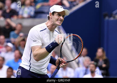 Flushing Meadows, New York, USA. 07th Sep, 2016. US Open Tennis Championships, mens singles quarter-final. Andy Murray (GBR)celebrates a point against Kei Nishikori (JPN) Credit:  Action Plus Sports/Alamy Live News Stock Photo