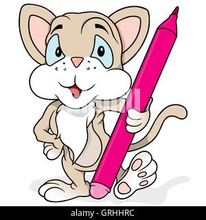 Cat Holding Purple Marker Stock Vector