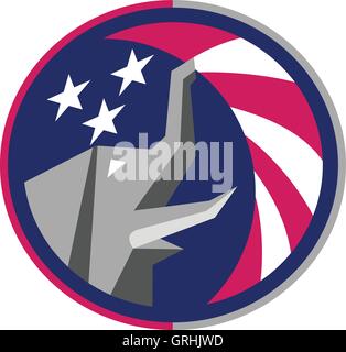 Republican Elephant Mascot USA Flag Circle Retro Stock Vector