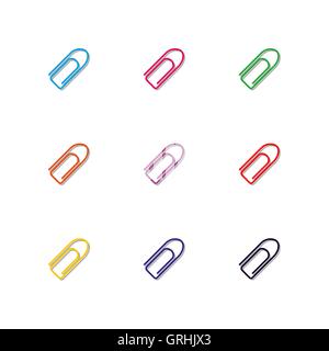Set of multicolored paper clips, vector illustration. Stock Vector