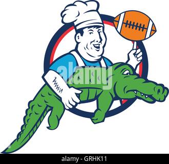 Chef Twirling Football Carry Alligator Circle Retro Stock Vector