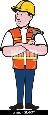 Cartoon illustration of a construction worker - carpenter carrying ...