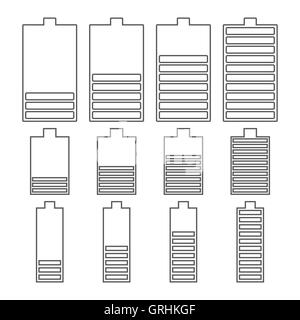 Set of linear battery icons, vector illustration. Stock Vector