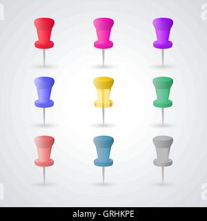 Set of pushpins, vector illustration. Stock Vector