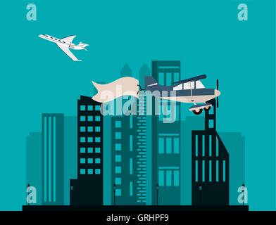 Airplane towing advertising banner over beach at Long ...